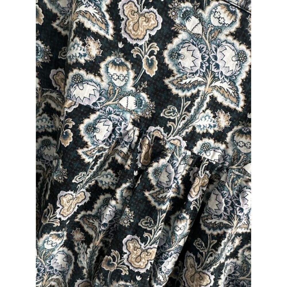 Anthropologie Floral Cotton Peasant Blouse Small Blue/Green - Picture 7 of 9